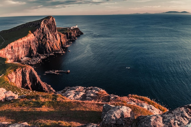 Dusk at the Neist point lighthouse Scotland UK