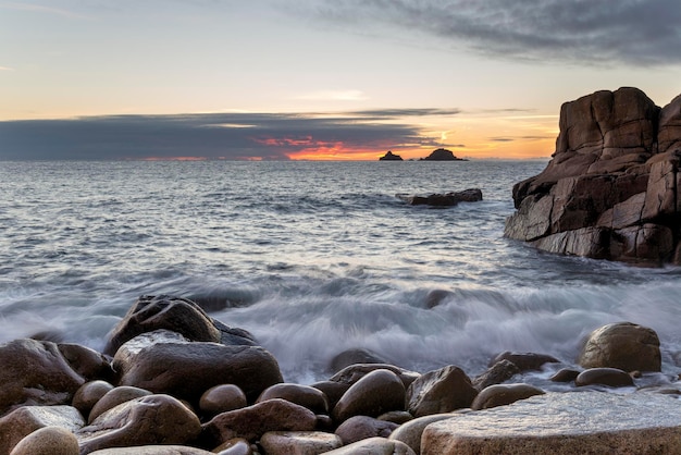 Dusk at Porth Nanven Cove