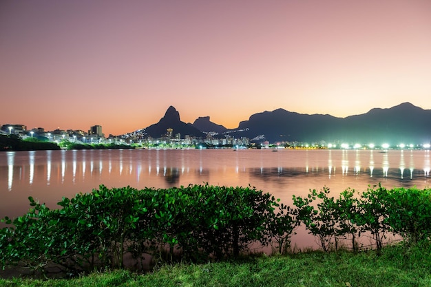 Dusk at Rodrigo de Freitas Lagoon in Rio de Janeiro Brazil