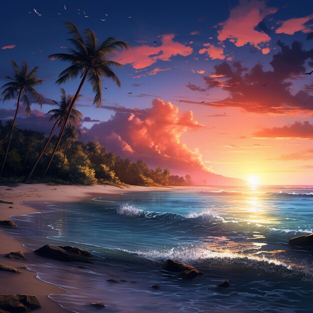 Dusk settling over an idyllic beach