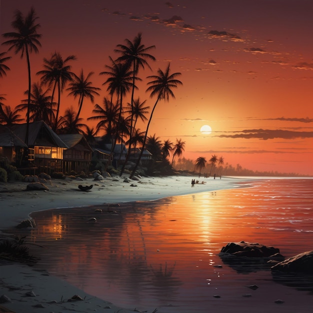 Dusk settling over an idyllic beach