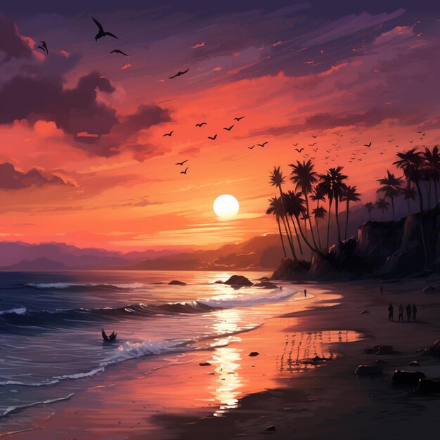 Dusk settling over an idyllic beach