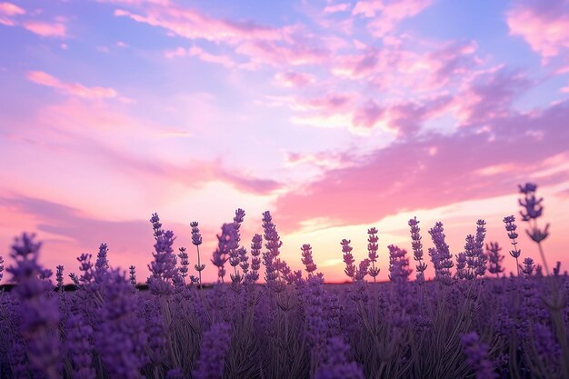 Dusk sky over a field of lavender