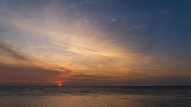 Dusk sunset sky over sea in the evening on twilight