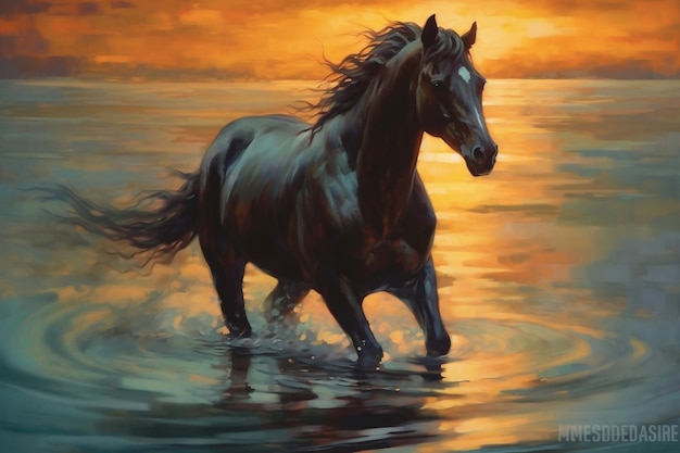 Dusks Painting Capturing the Beauty of a Horse Generative AI