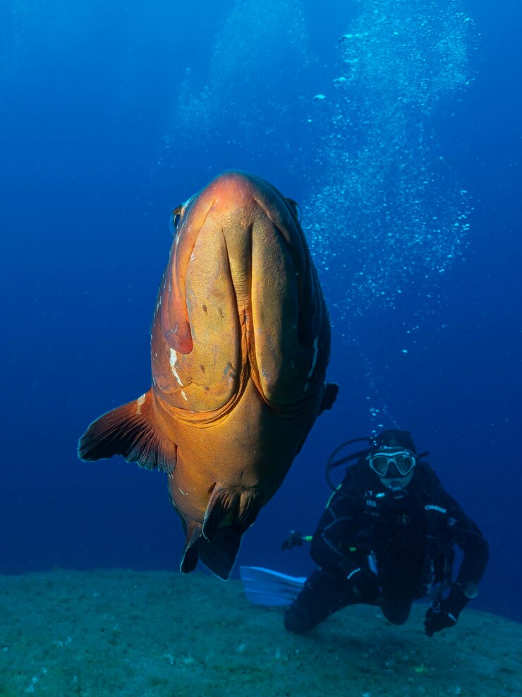 Photo dusky grouper yellowbelly rock cod or yellowbelly grouper epinephelus marginatus el hierro spain