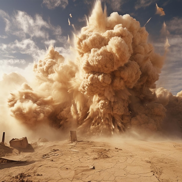 Dust clouds after dynamite blast on the mining site