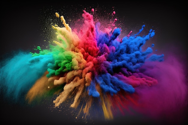 Dust color powder exploding on black background abstract art