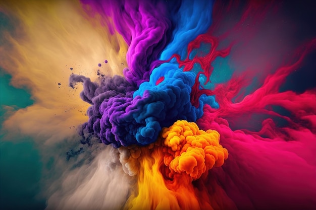 Dust color powder exploding on black background abstract art