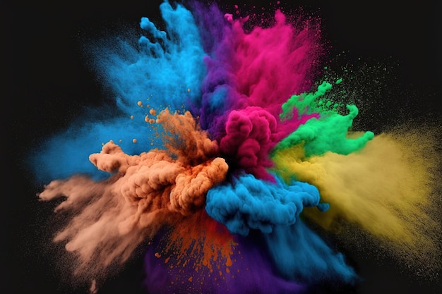黒の背景の抽象芸術で爆発するほこりの色の粉