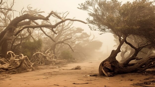 Photo dust from fallen trees and branches after devasta