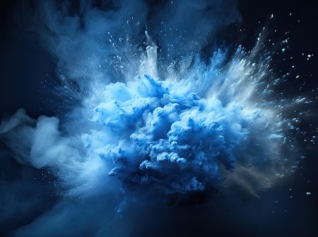 Dust Powder explosion fractal organic on black background blue