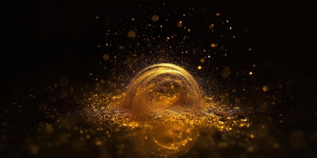 Dust powder of golden glitter on dark background Generative AI AIG21