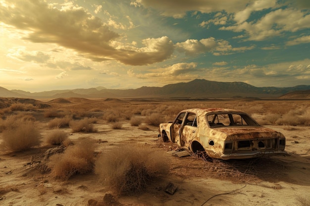 Dusty Apocalyptic car desert Generate Ai