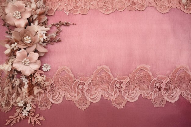 Photo a dusty pink background with delicate lace accents