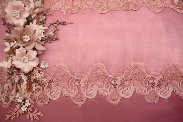 Photo a dusty pink background with delicate lace accents