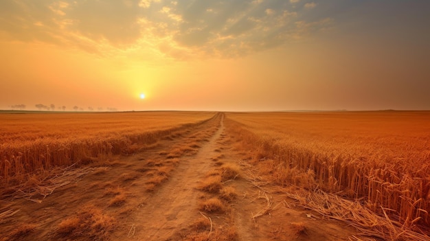 Photo dusty track meandering through wheat field