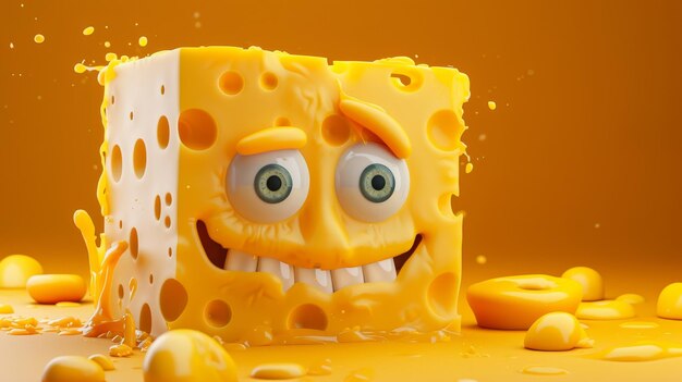 Foto personaggio di cartone animato olandese a formaggio su sfondo arancione illustrazione 3d generata da intelligenza artificiale