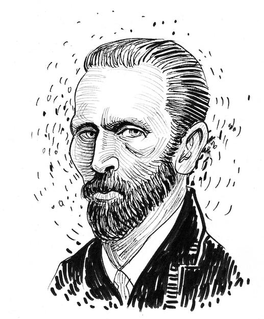 Dutch painter Vincent van Gogh. Ink black and white drawing