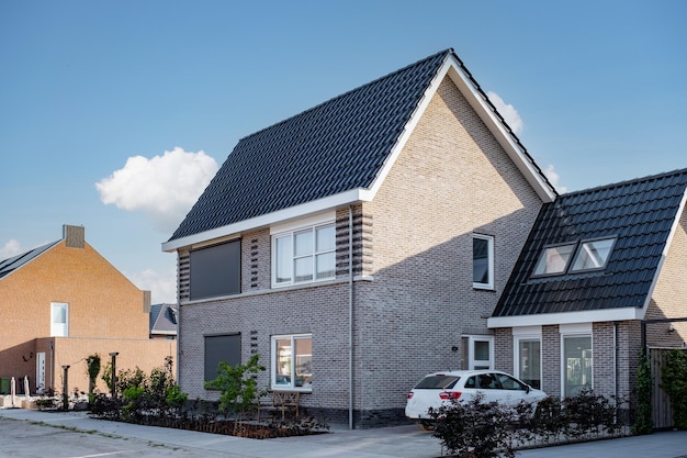 Dutch Suburban area with modern family houses newly build moder