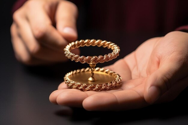 Duur gouden ring met menselijke hand stand display