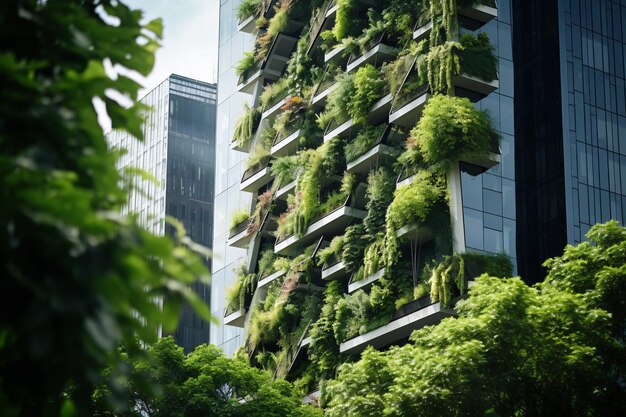 Duurzaam groen gebouw in de moderne stad Groene architectuur Milieuvriendelijk gebouw Duurzaam