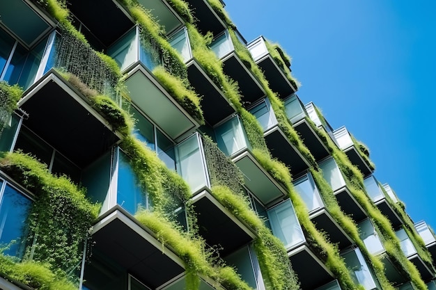 Duurzaam groen gebouw in de moderne stad Groene architectuur Milieuvriendelijk gebouw Duurzaam