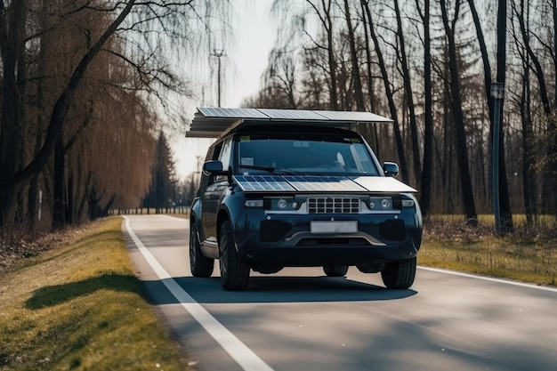 Foto duurzame auto met zonnepanelen gegenereerde ai