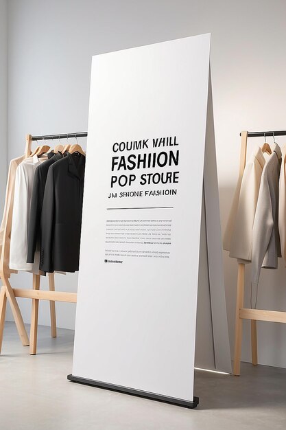 Duurzame Fashion PopUp Store Kleding Materiaal Info Signage Mockup met lege witte lege ruimte voor het plaatsen van uw ontwerp