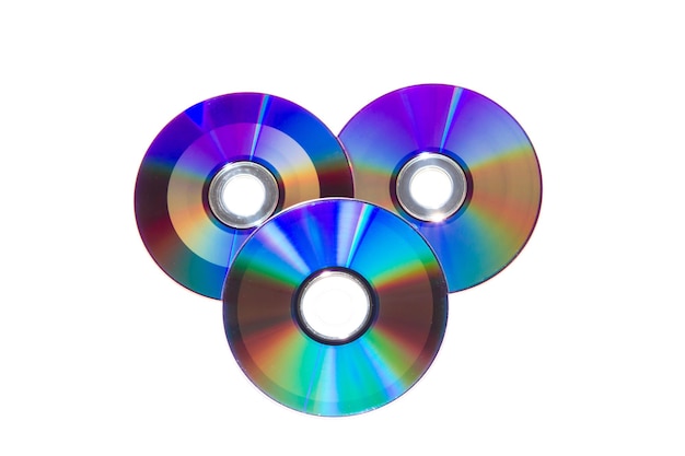 흰색 배경에 고립 된 DVD 디스크