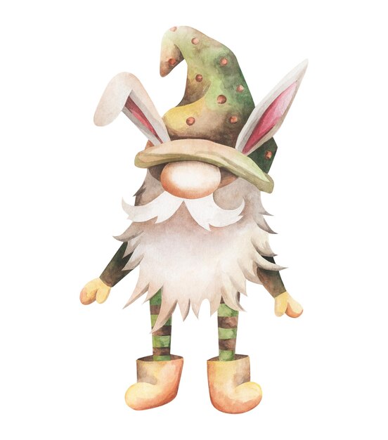 A dwarf in green clothes and bunny ears Drawing of the Easter gnome