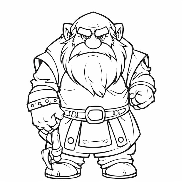 dwarf pencil art coloring page for kids