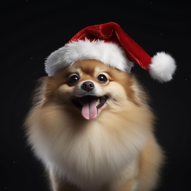 Photo dwarf spitz santa claus hat generative ai