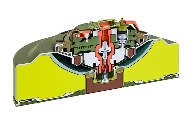 Dwarsdoorsnede van antitankmijn 3D-rendering