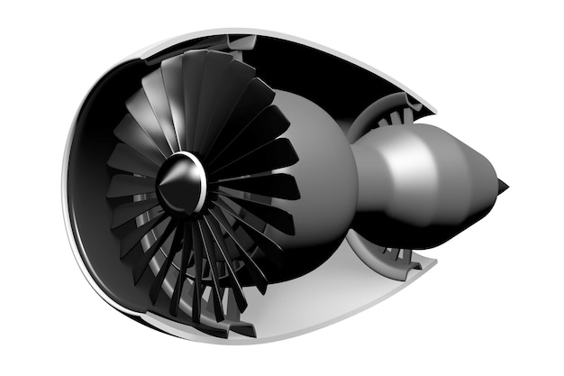 Dwarsdoorsnede van straalmotor die op witte achtergrond wordt geïsoleerd