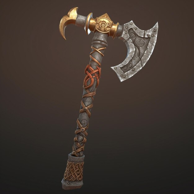 Dwarven glaive axe with wooden hilt