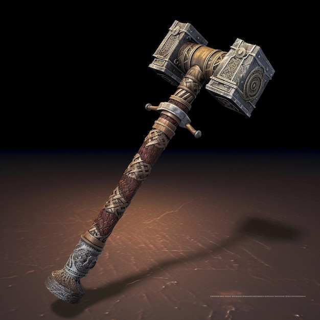 Dwarven glaive bijl met houten handvat