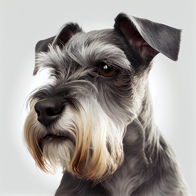 Dwergschnauzer portret Realistische illustratie van hond geïsoleerd op witte achtergrond Hondenrassen