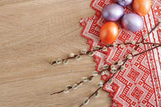 Dyed eggs for Easter in red and pearl color