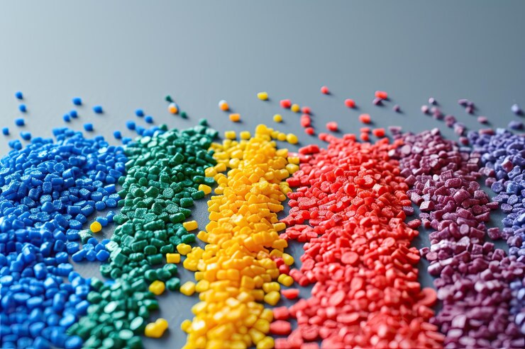 Photo dyed synthetic polymer resins granulates recycled plastic granules with mixed colors