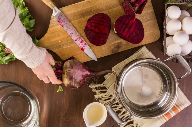 Dyeing Easter eggs with natural dye colors.