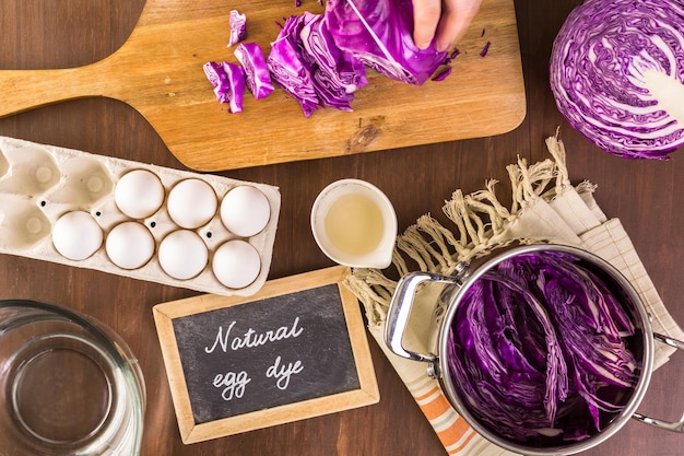 Dyeing Easter eggs with natural dye colors.