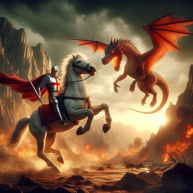 Foto artwork 3d dinamico di san giorgio contro il drago
