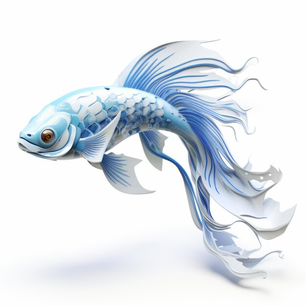 Photo dynamic 3d illustration of a blue betta fish in japanese folklore style