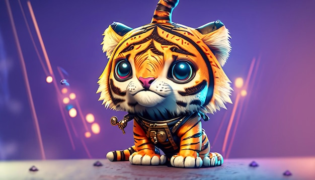 Dynamic 3d render cute tiger character in movie poster composition gazes right