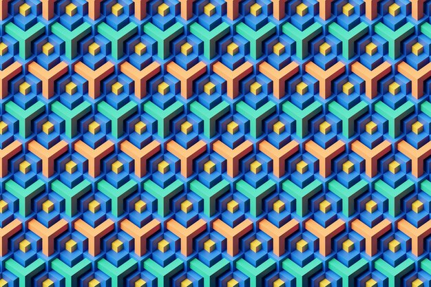 Dynamic abctract pattern Blue and orange geomatric line background 3D illustration