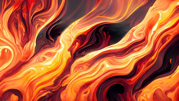 Dynamic abstract background resembling swirling ribbons of molten lava with a mix of fiery hues and