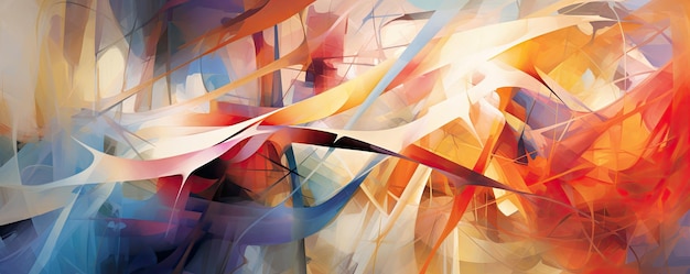 Dynamic abstract background with intersecting lines and vibrant geometric shapes panorama