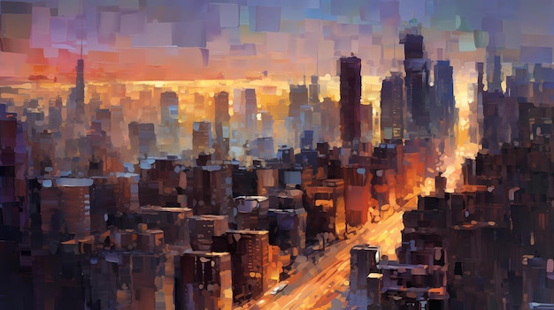 A dynamic abstract rendering of a cityscape