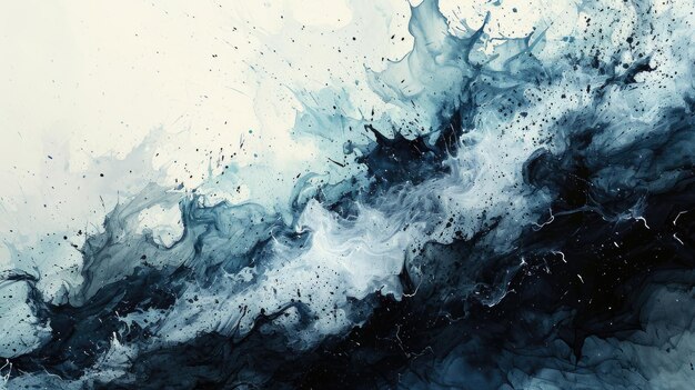 Photo dynamic abstract watercolor background with black and gray color splashes